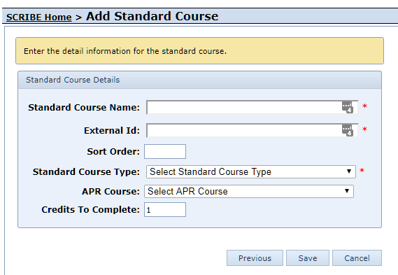 Add Custom Standard Course Form