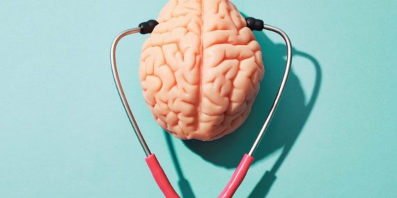 A brain with a stethoscope attached.